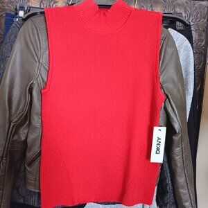 Red Metallic Sleeveless Knit Turtleneck Top or Vest NWT